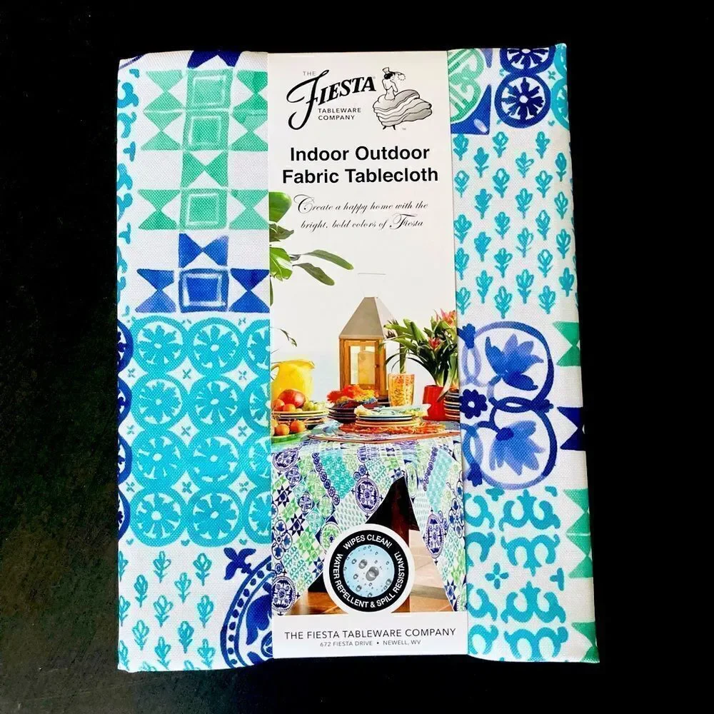 Fiesta Indoor Outdoor Mexican Tablecloth Tablecloth Blue Green Oblong
